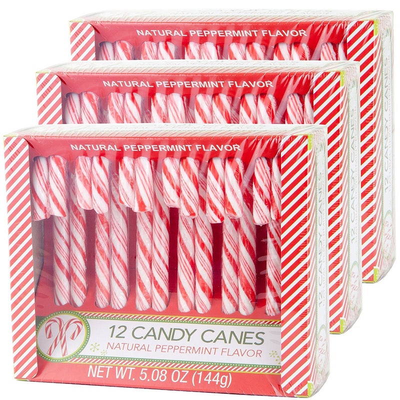 Candy Cane Peppermint Flavored | 12 Pieces in Each Box - Net 5.08 Oz Pack of 3 - 36 Total Count | Individually Wrapped (Peppermint) - Image 1